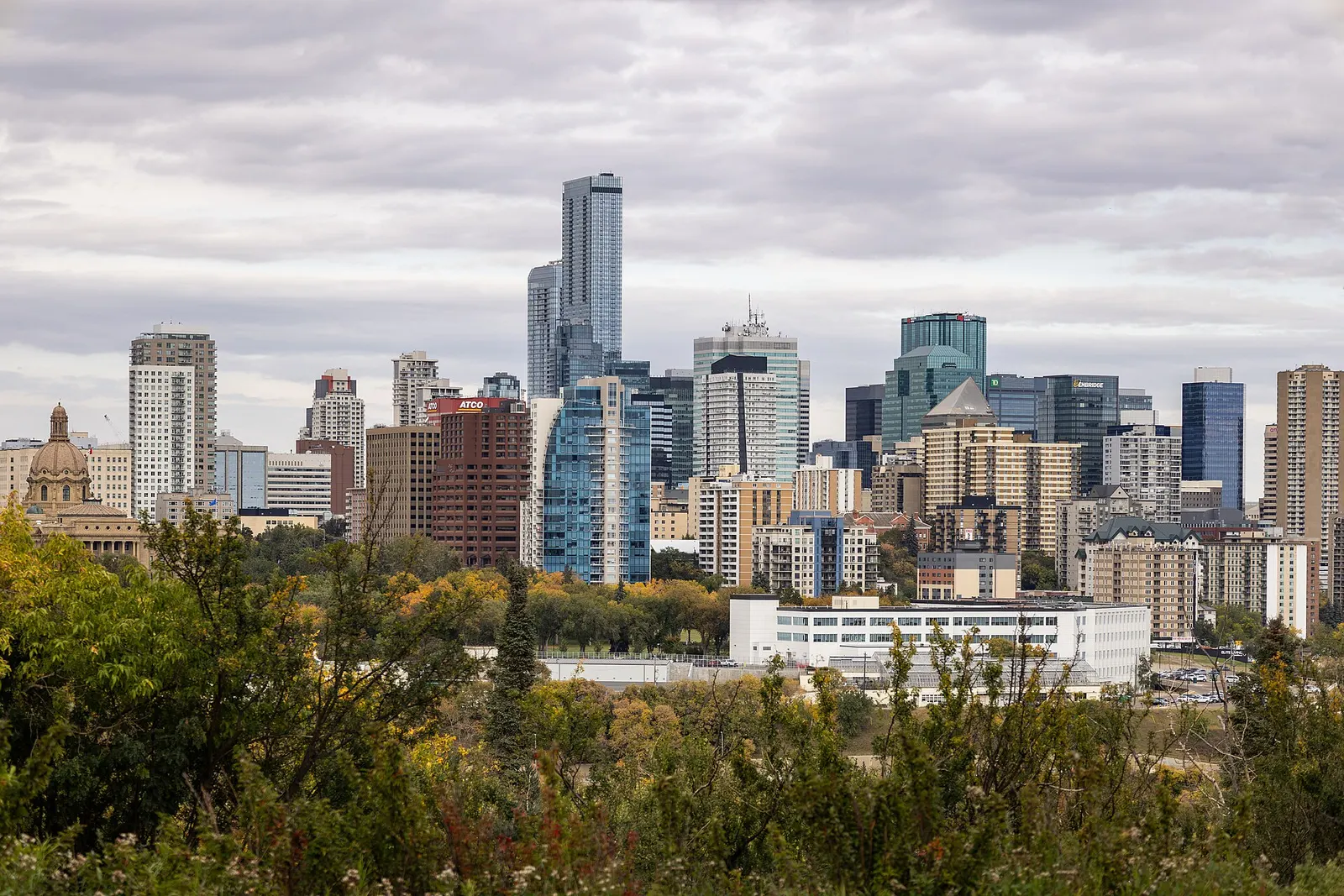 The downtown Edmonton skyline seen from Saskatchewan Drive
