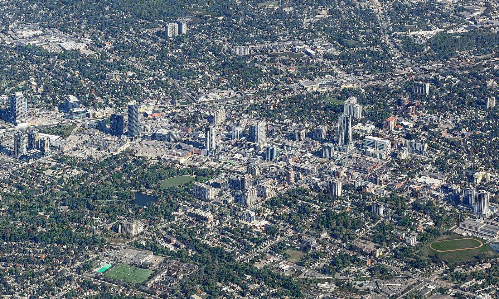 Aerial view of downtown Kitchener, Ontario