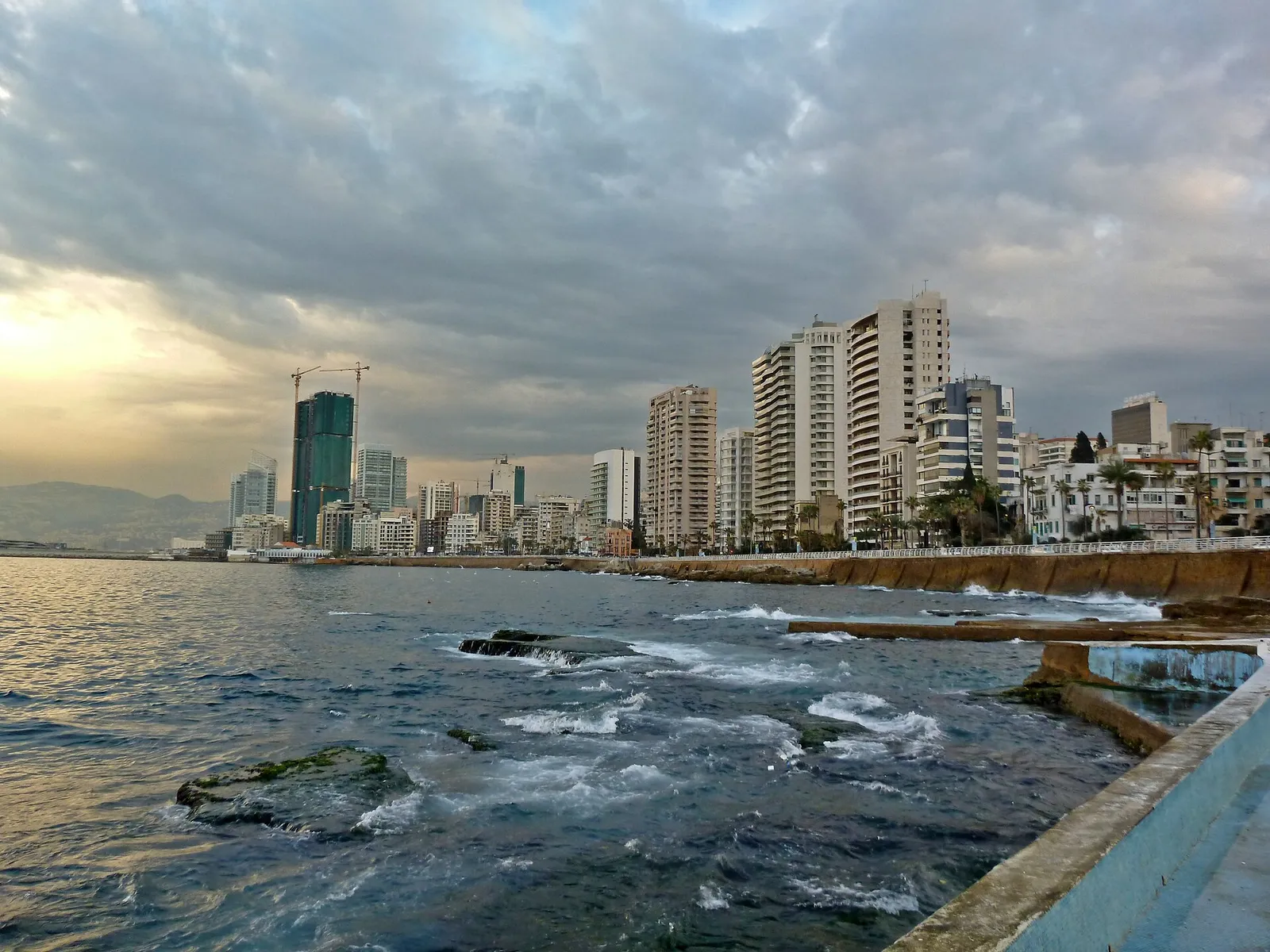 Beirut seafront towers along the Corniche under cloudy sky