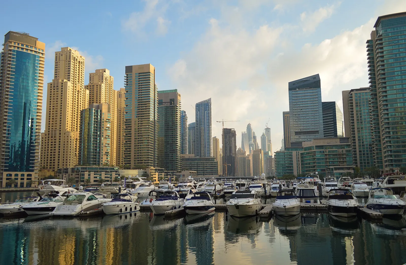 Dubai Marina residential towers above yachts in the marina