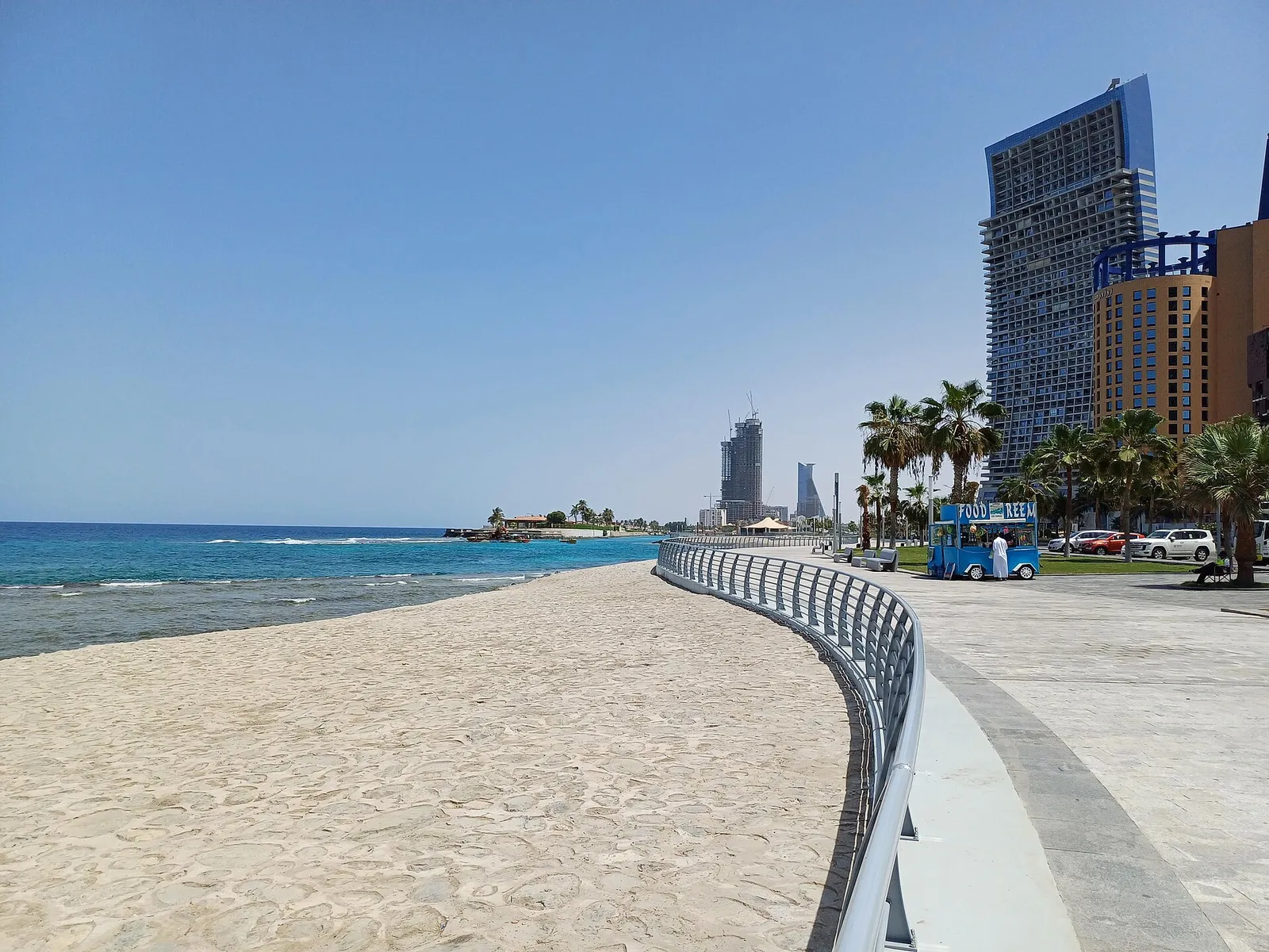 Jeddah Corniche promenade with beach and high-rise towers