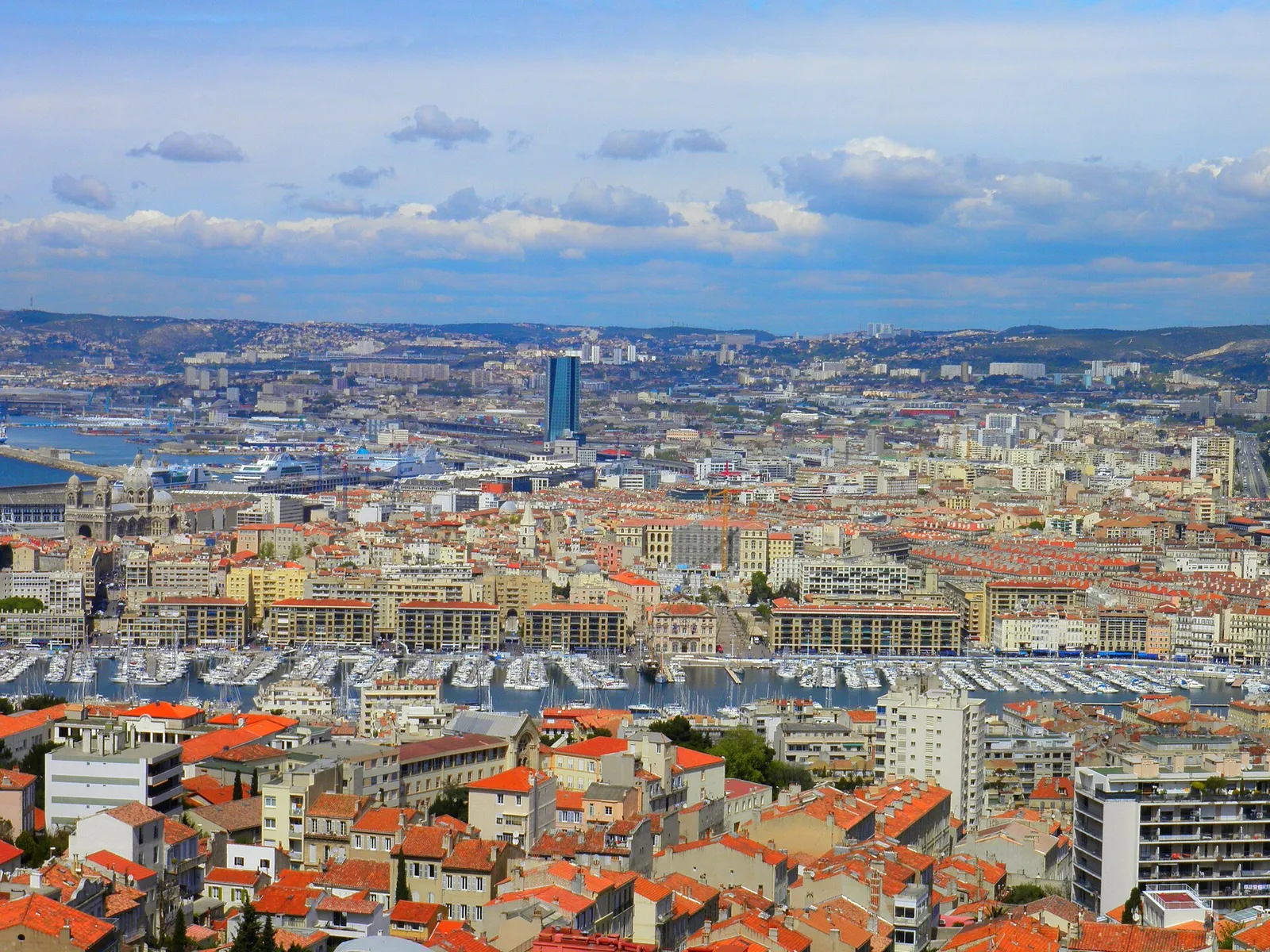 The Vieux-Port and central Marseille with the CMA CGM tower, seen from Notre-Dame de la Garde