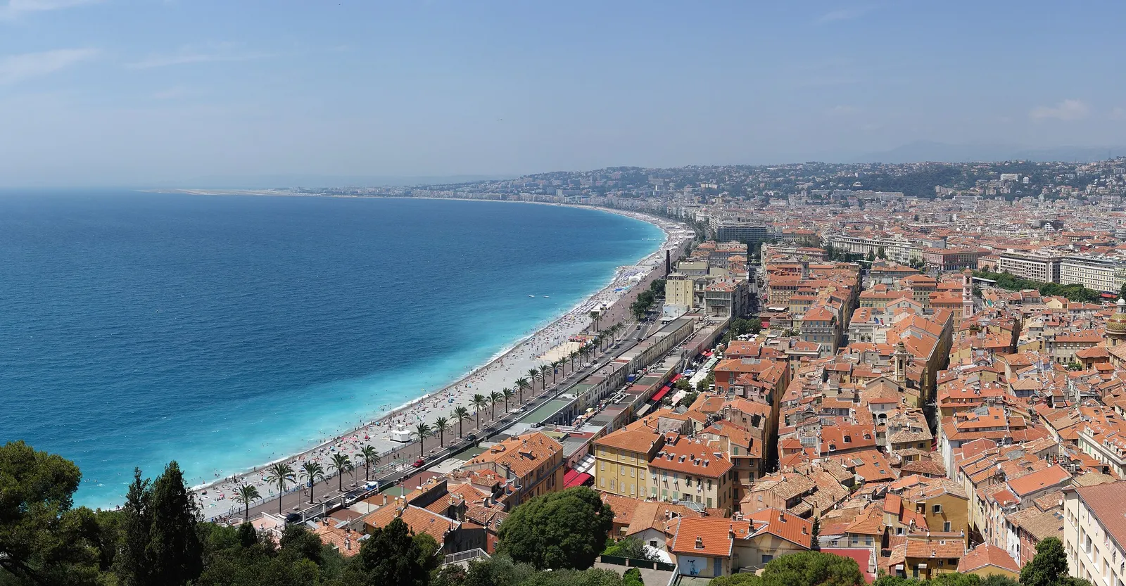 Nice and the Promenade des Anglais curving along the bay, seen from Castle Hill