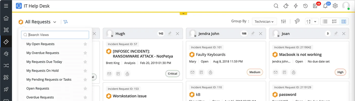 Incident requests in ServiceDesk Plus