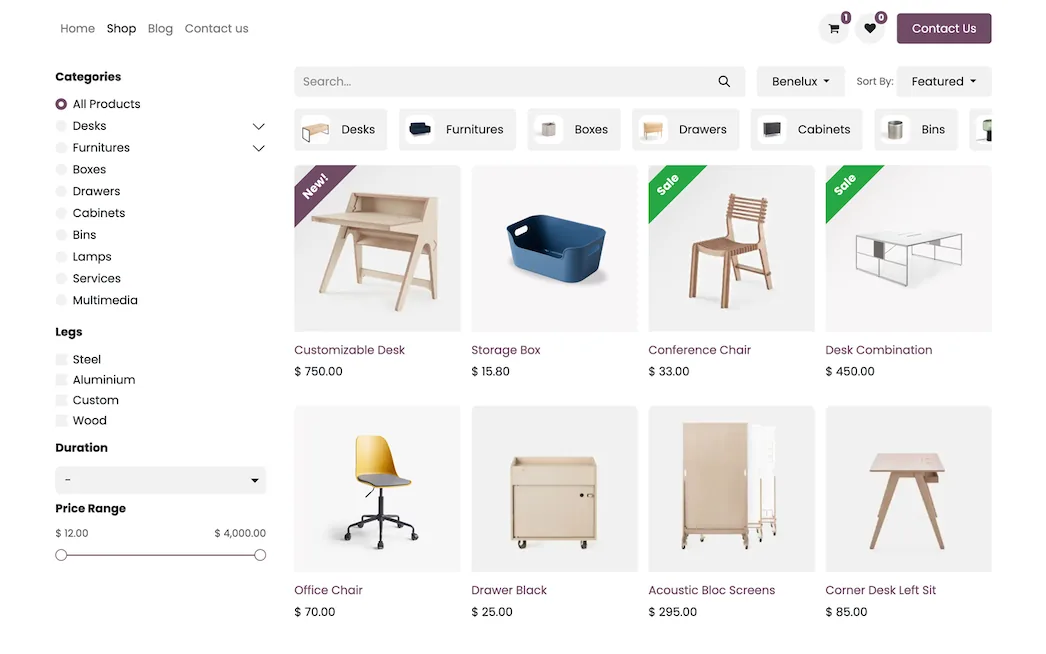An Odoo eCommerce shop page