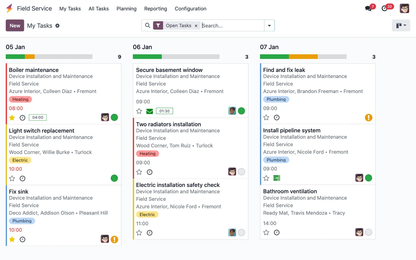 Technician tasks in Odoo Field Service