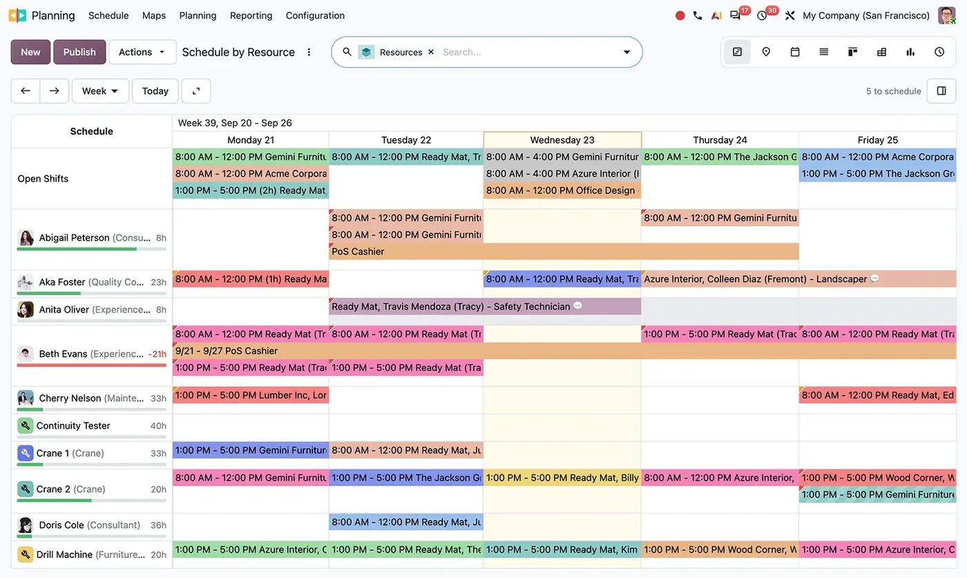Shift planning in Odoo Planning