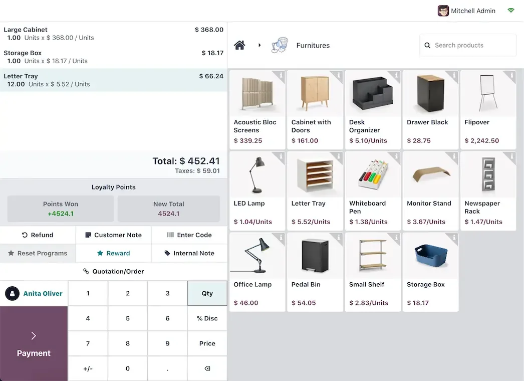 The Odoo Point of Sale screen (product screenshot)
