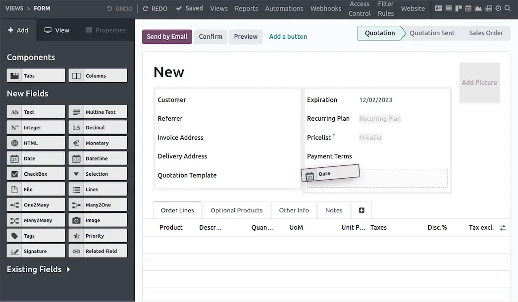 Customising a form in Odoo Studio