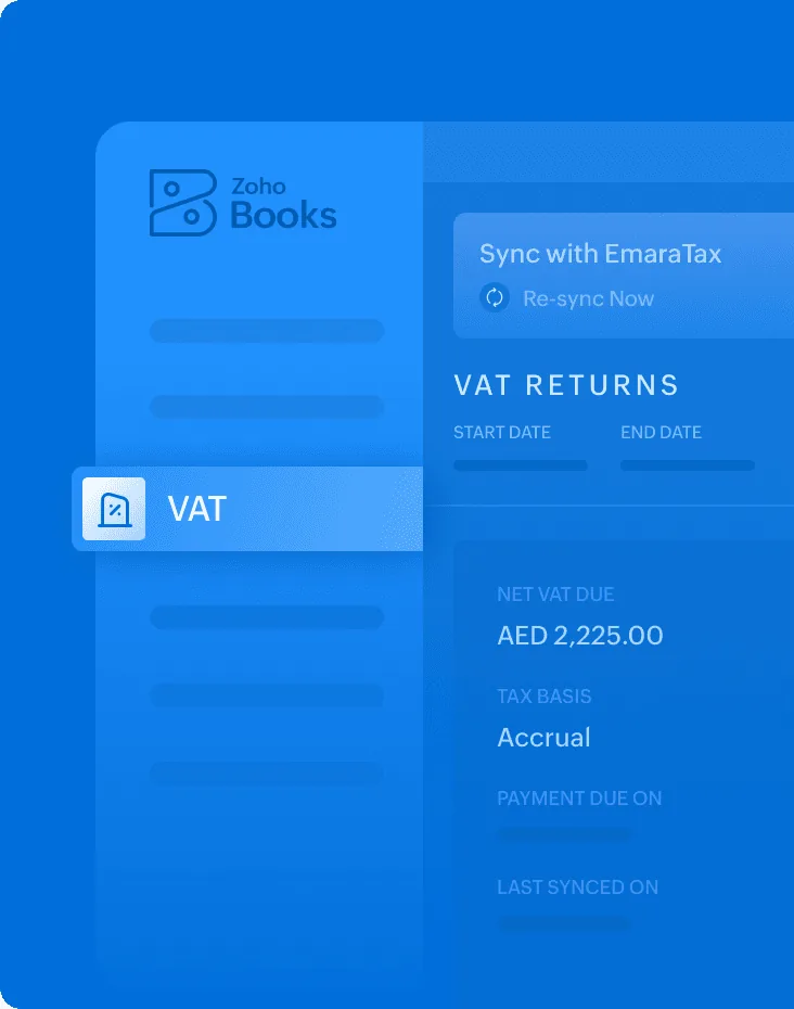 UAE VAT returns in Zoho Books (product screenshot)