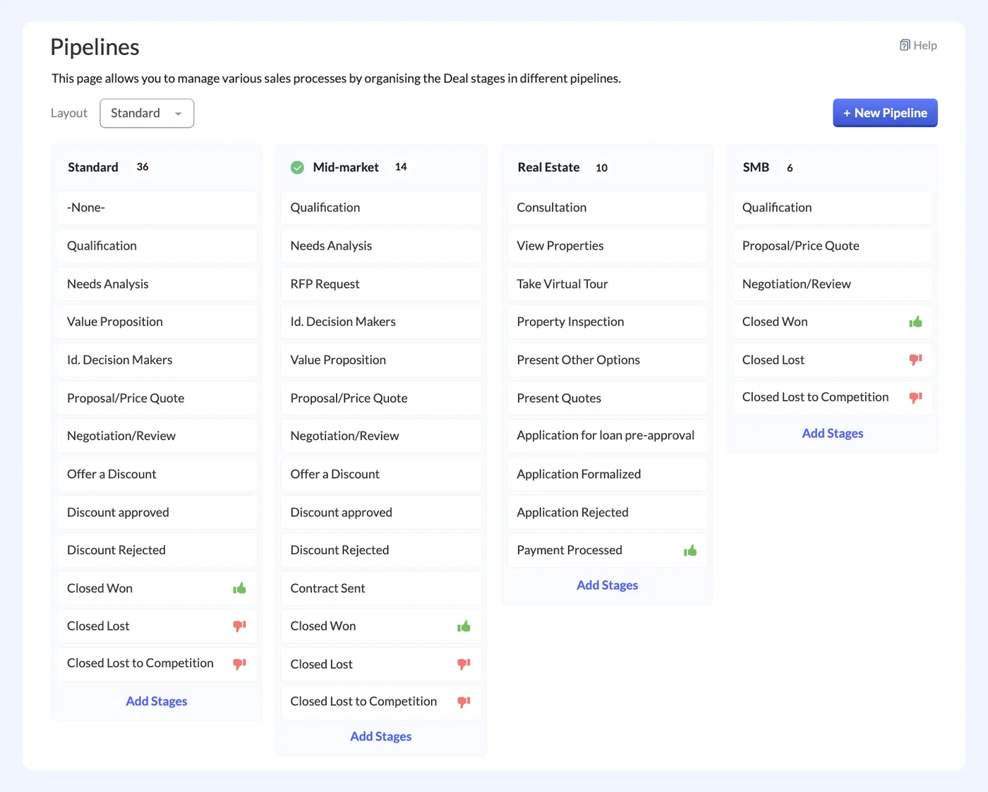 Zoho CRM sales pipeline view where Zia scores deals and predicts which will close