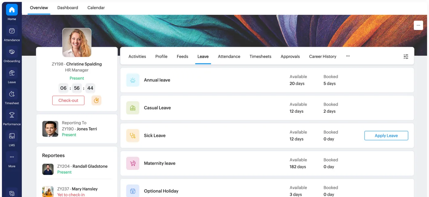 Leave balances in Zoho People