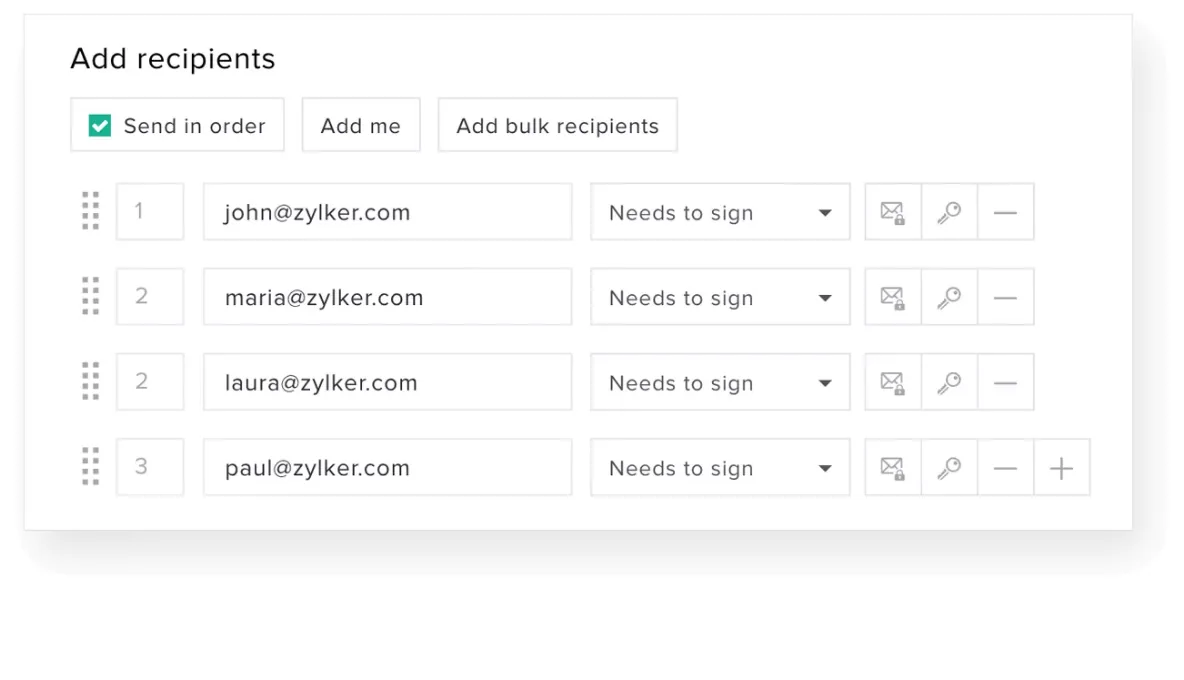 Adding signers in Zoho Sign (product screenshot)