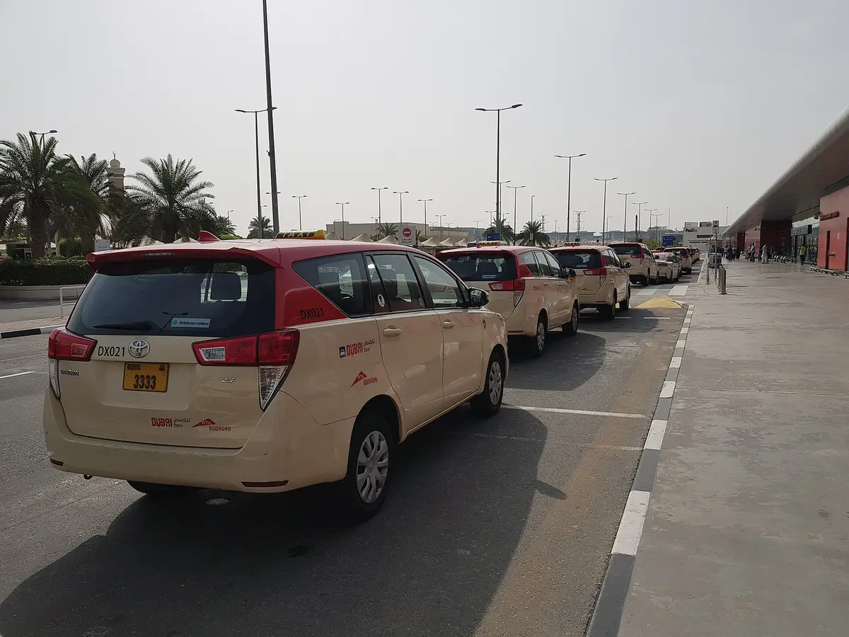Taxis lined up at Dubai International Airport