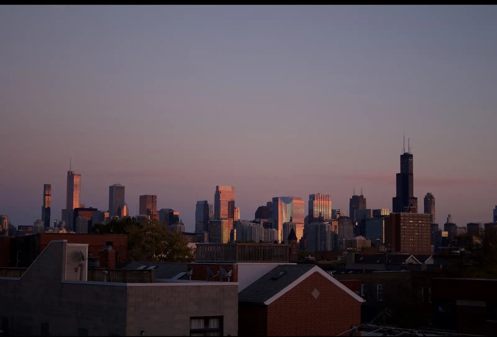 The Chicago Loop skyline at sunset